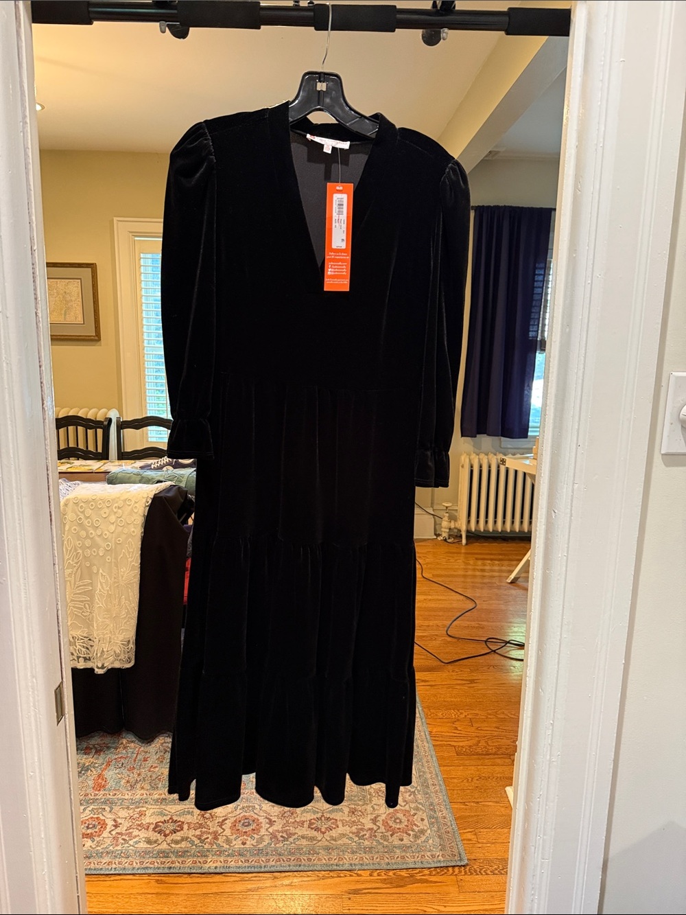 Jude Connally Black Velvet V-Neck Tiered Maxi Dress